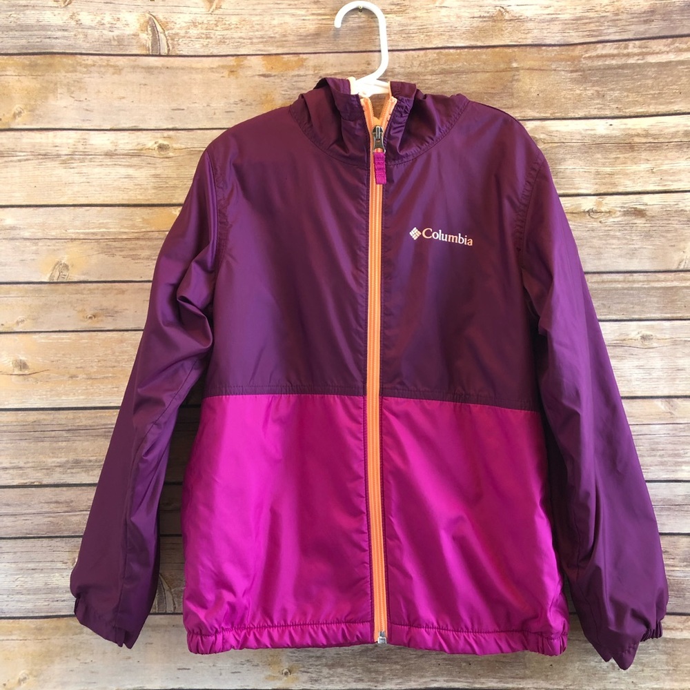 Columbia Fleece Lined Hooded Full Zip Windbreaker Jacket Girls Size Small 8